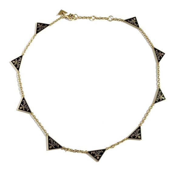 PRADA Black and Gold Triangle Logo Necklace - Picture 1 of 10